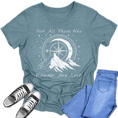 Girl's Short Sleeve Graphic Tees Cute Hiking Not All Those Who Wander Are Lost Shirt Casual Fall Tops