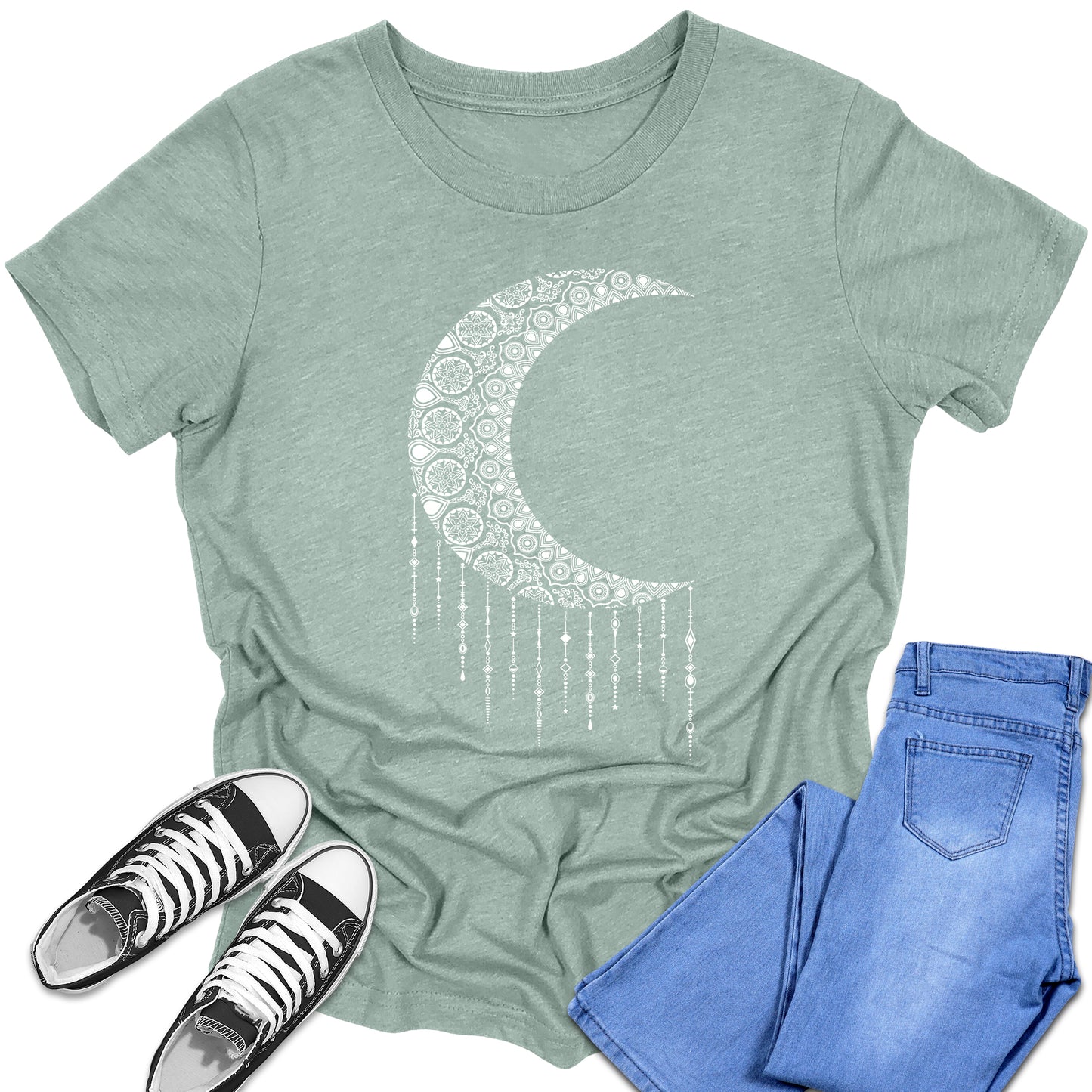 Boys and Girls Trendy Mandala Crescent Moon Graphic Tees