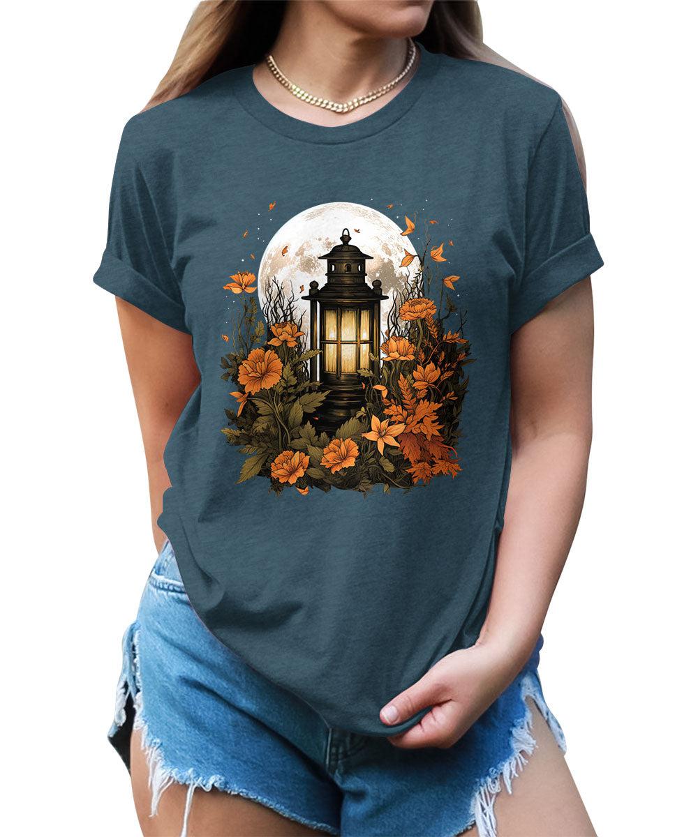 Fall Lantern Shirt Halloween Graphic Tees Short Sleeve Plus Size Tops For Women