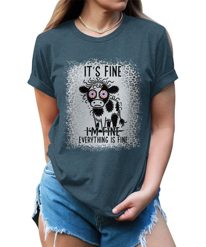 It's Fine I'm Fine Funny Cow Graphic Tees For Women