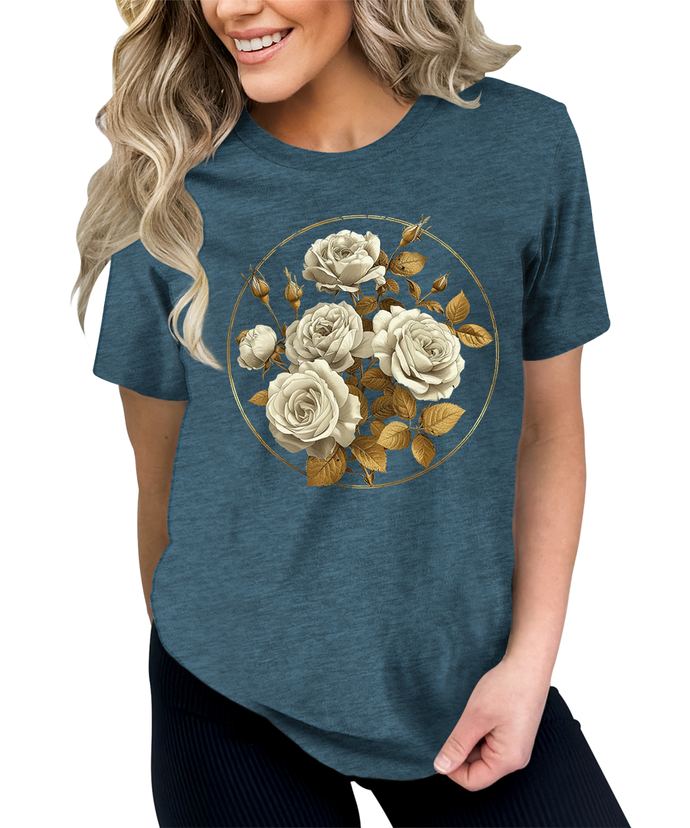 Vintage Roses Floral Circle Graphic Tees for Women