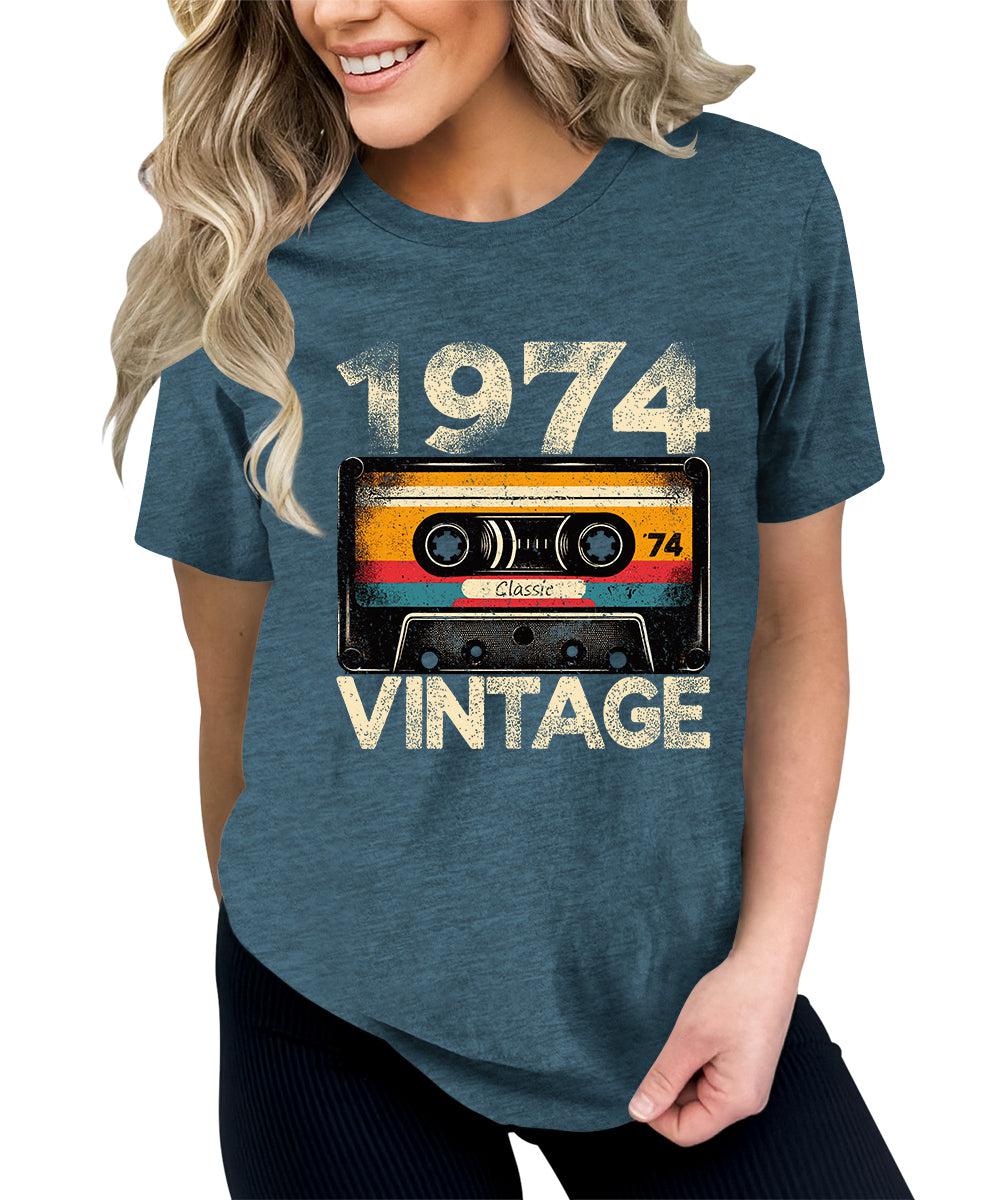 1974 Cassette Vintage Shirt 50th Birthday Graphic Tees For Women