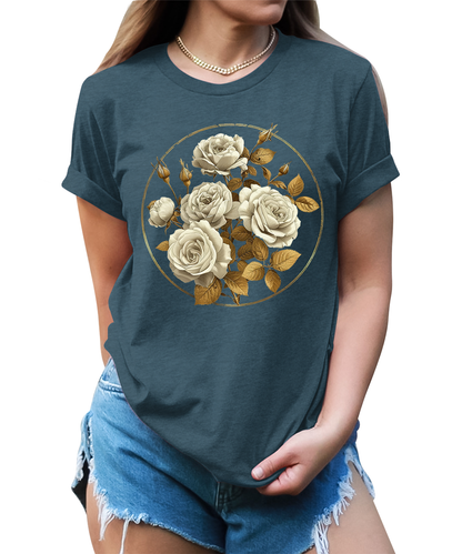 Vintage Roses Floral Circle Graphic Tees for Women