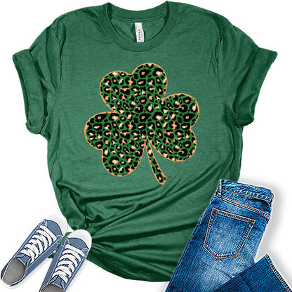 Clover Leopard Print St. Patrick's Day Funny Shirt For Women