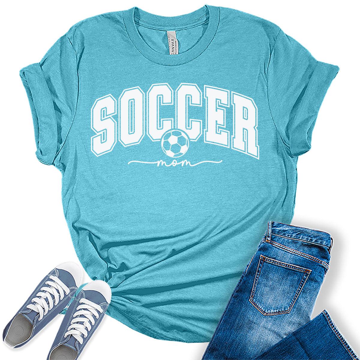 Soccer Mom Shirts for Women Letter Print T Shirts Trendy Plus Size Graphic Tees