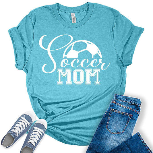 Soccer Mom Shirt Trendy Letter Print T Shirts Plus Size Graphic Tees for Women