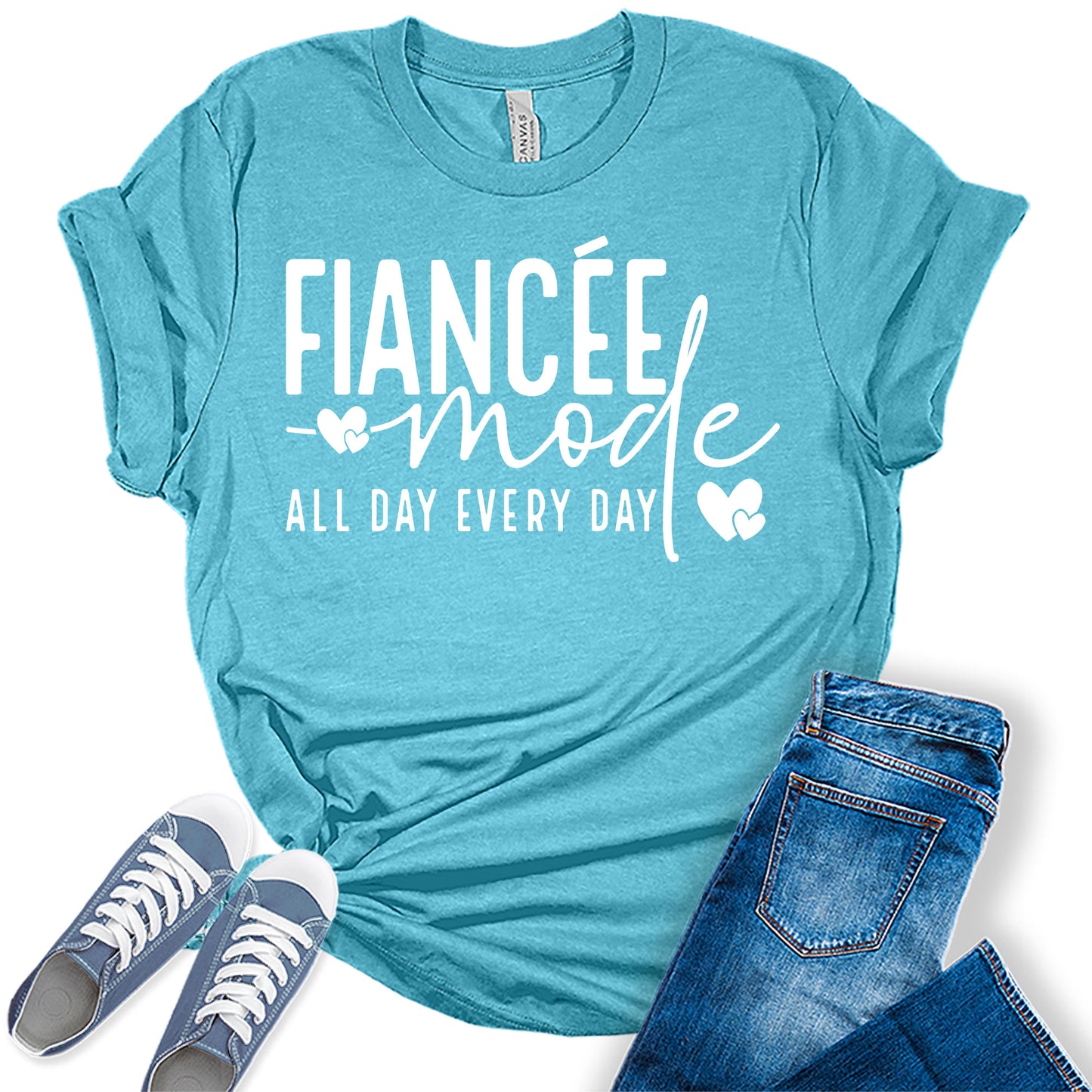 Women's Fiancee Mode All Day Everyday Shirt Bridal Party White Letter Print Graphic Tees