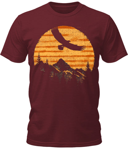 Mens Soaring Eagle Graphic Tee Mountain Sunset Camping Cool Premium Tshirt