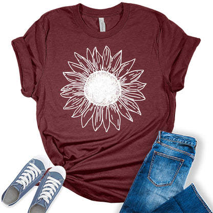 Women's Vintage Short Sleeve Cute Sunflower Graphic Printed Tee Summer T Shirt Cotton Tops Novelty Shirts