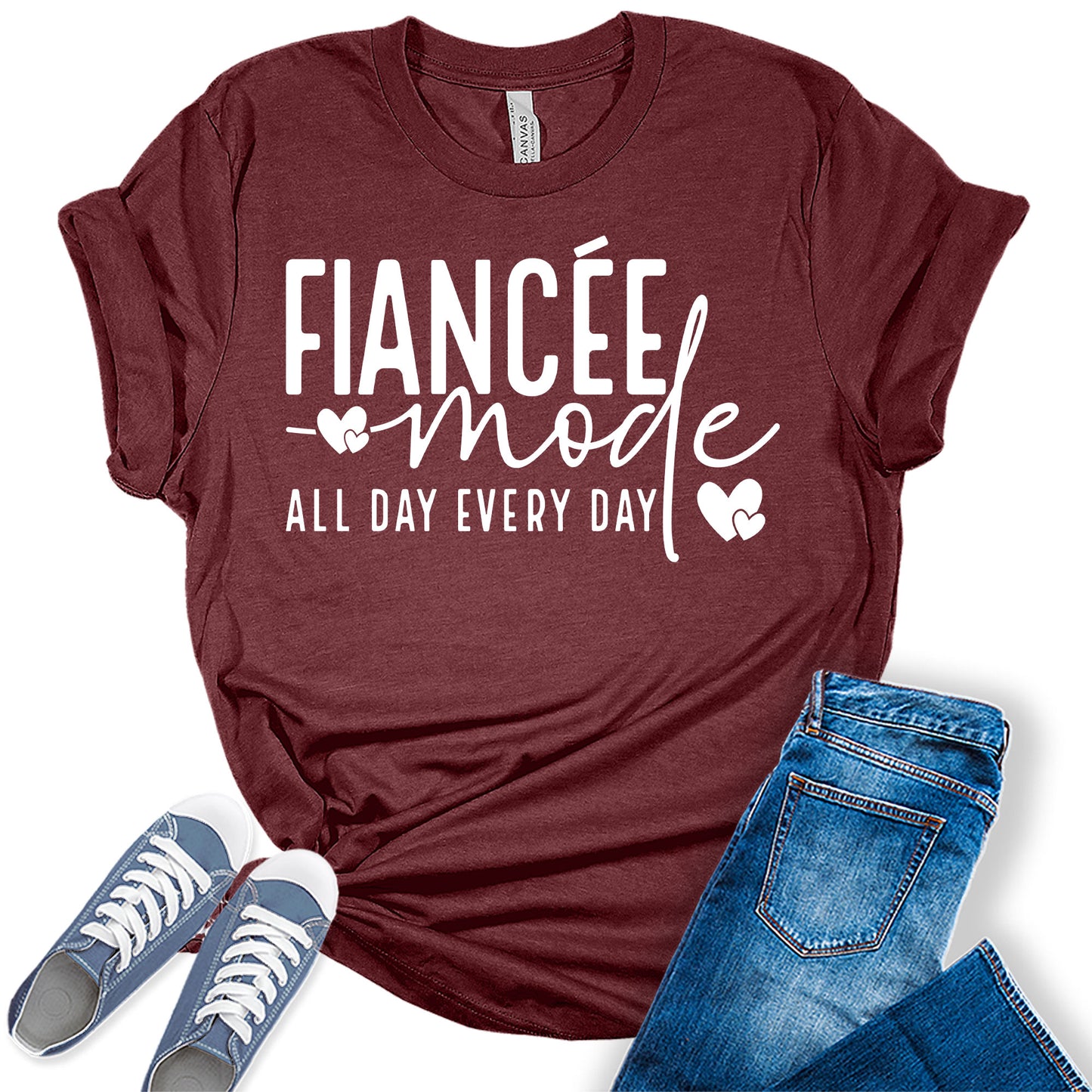 Women's Fiancee Mode All Day Everyday Shirt Bridal Party White Letter Print Graphic Tees