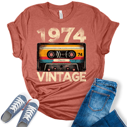 1974 Cassette Vintage Shirt 50th Birthday Graphic Tees For Women