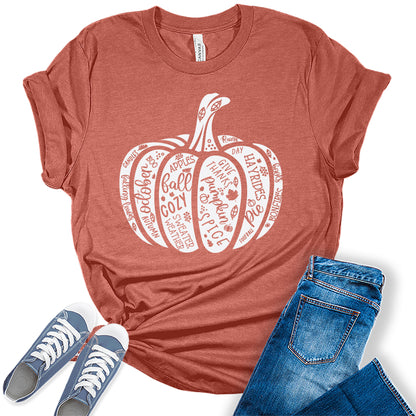 Women's Cute Pumpkin Shirt Fall Thanksgiving Graphic Tees