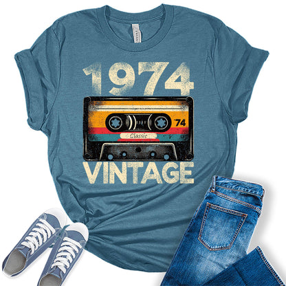 1974 Cassette Vintage Shirt 50th Birthday Graphic Tees For Women