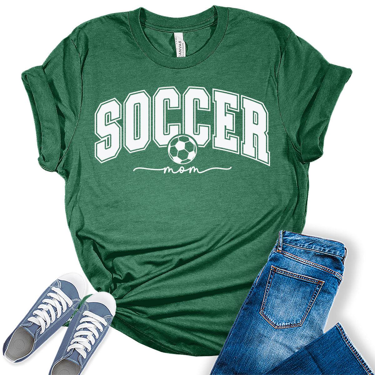 Soccer Mom Shirts for Women Letter Print T Shirts Trendy Plus Size Graphic Tees