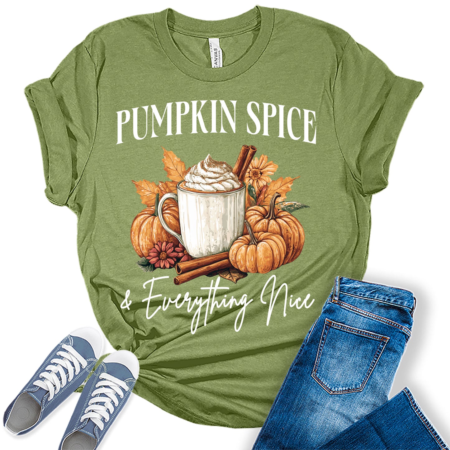 Womens Pumpkin Spice Everything Nice Thanksgiving Graphic Tees