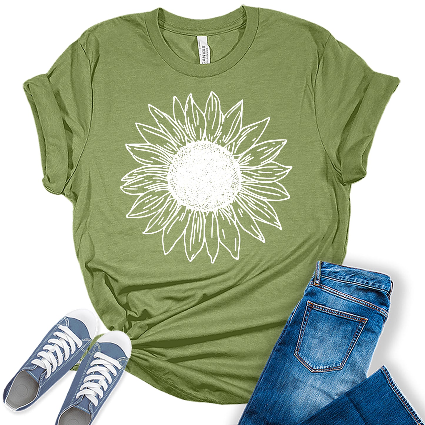 Women's Vintage Short Sleeve Cute Sunflower Graphic Printed Tee Summer T Shirt Cotton Tops Novelty Shirts