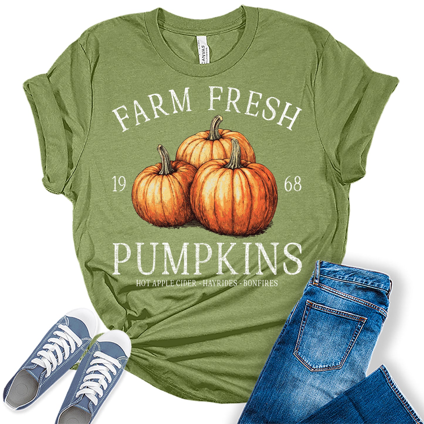 Womens Fall Tops Farm Fresh Pumpkins Shirt Vintage Thanksgiving Graphic Tees