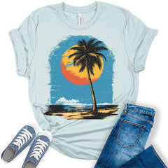 Beach Shirts for Women Trendy Summer Tops Vintage Plus Size Graphic Tees