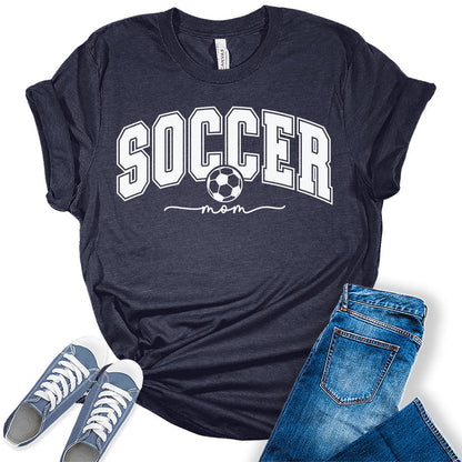 Soccer Mom Shirts for Women Letter Print T Shirts Trendy Plus Size Graphic Tees