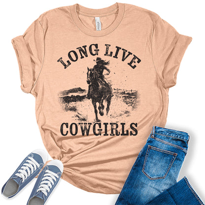 Women's Long Live Cowgirls Casual Graphic Tees Bella Plus Sized Tops