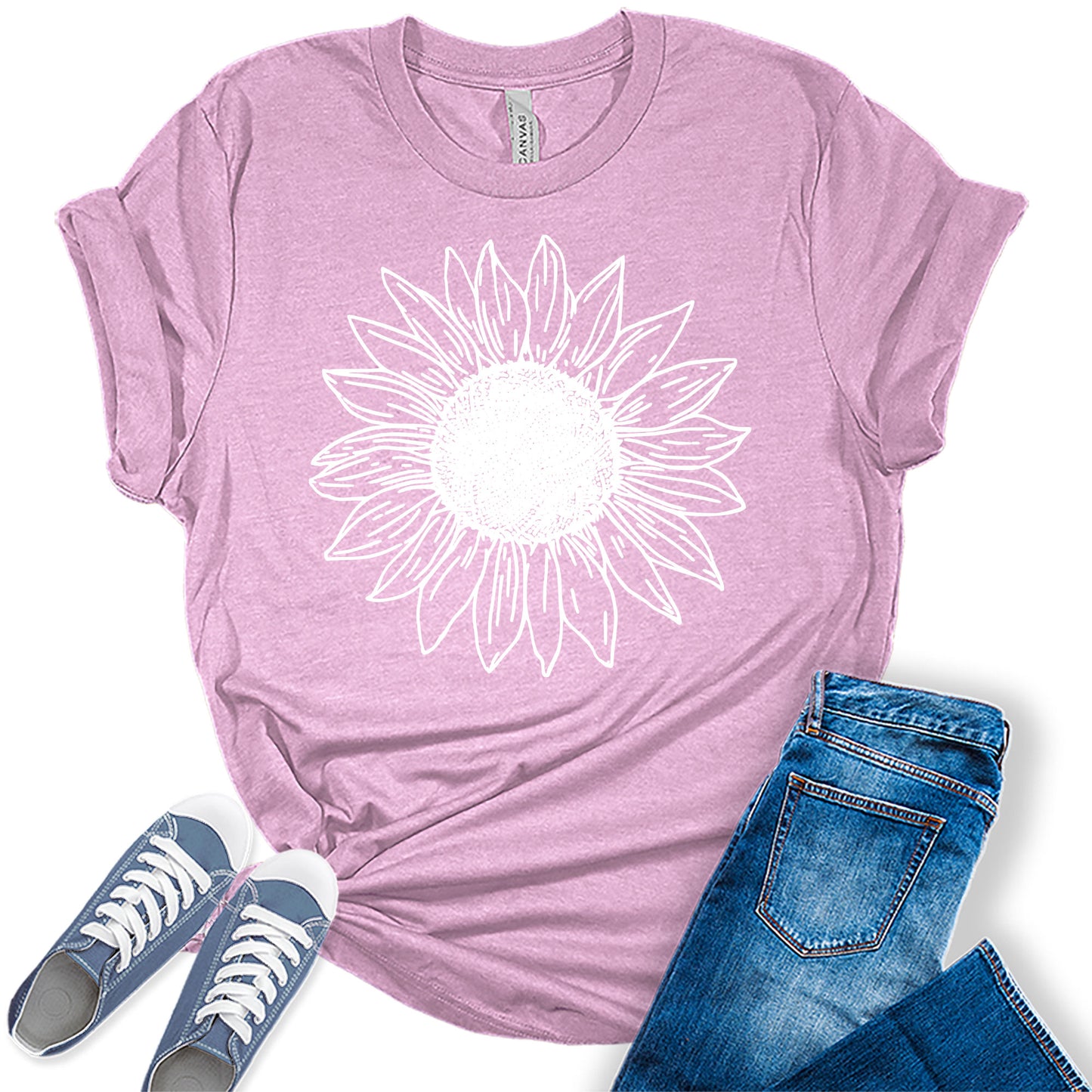 Women's Vintage Short Sleeve Cute Sunflower Graphic Printed Tee Summer T Shirt Cotton Tops Novelty Shirts