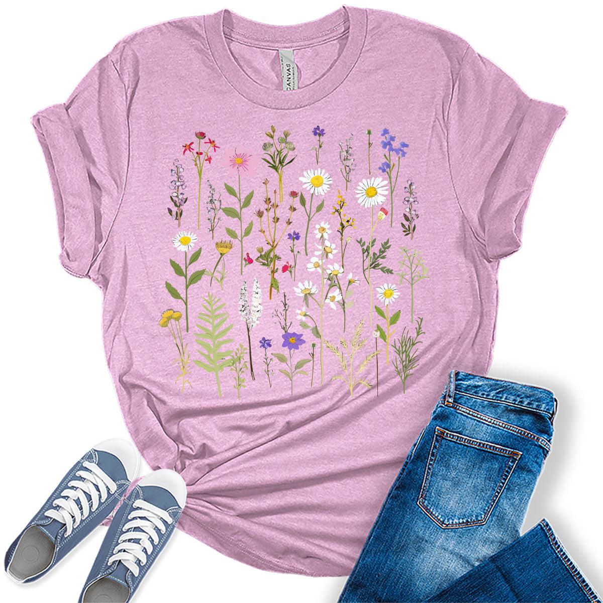 Womens Boho Shirt Vintage Wildflowers T Shirt Trendy Summer Graphic Tees