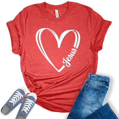 I Love Jesus Shirt Christian T Shirt for Women Heart Graphic Tees Bella Plus Sized Tops