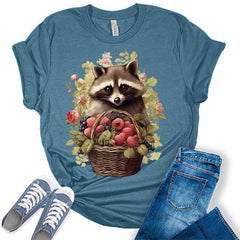 Raccoon Berries Floral Cottagecore Womens T-shirt