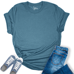 Womens Heather Deep Teal T Shirts Premium Casual Short Sleeve Shirts Oversized Summer Tops