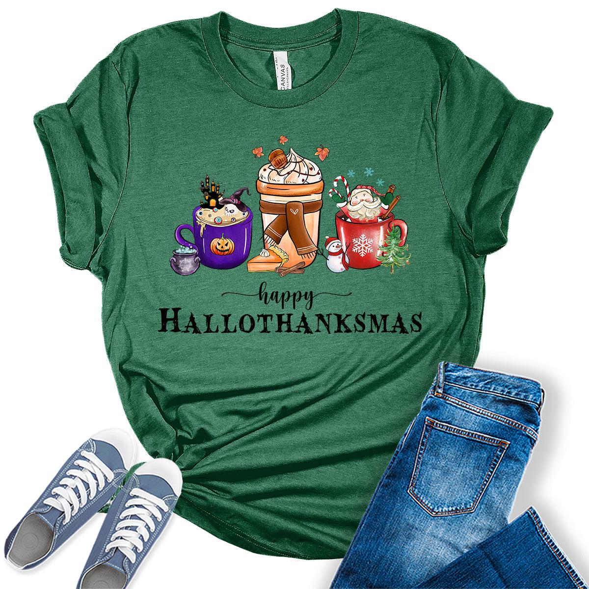 Happy HalloThanksMas Funny Halloween Thanksgiving Christmas T-shirt