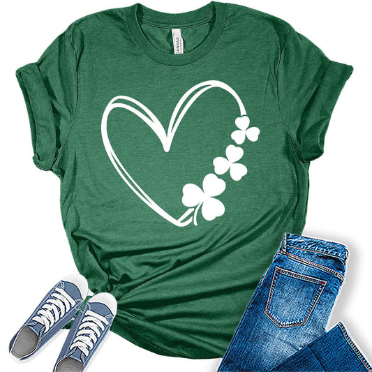 Shamrock Heart T Shirt St Patricks Day Shirt Womens Clover Graphic Tees