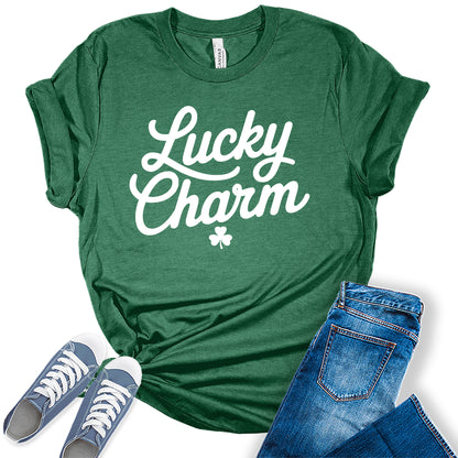 Women's St. Patrick's Day Shirt Lucky Charm Shamrock Graphic Tee