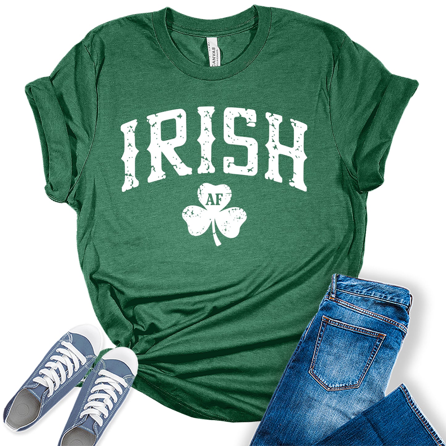 Women's St. Patrick's Day Shirt Irish AF Letter Print Clover Graphic Tee