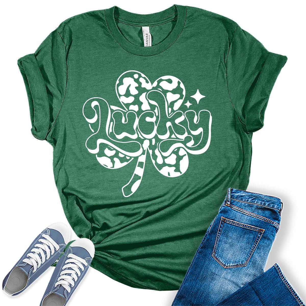 Lucky Clover T Shirt St Patricks Day Shirt Womens Shamrock Graphic Tees