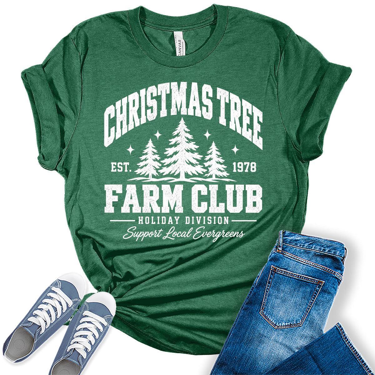 Women’s Christmas Tree Farm Club Graphic T-Shirt – Holiday Evergreen Bella Tee