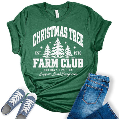 Women’s Christmas Tree Farm Club Graphic T-Shirt – Holiday Evergreen Bella Tee