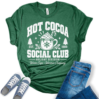 Women’s Christmas Shirt, Funny Holiday Graphic Tee, Hot Cocoa Social Club T-Shirt