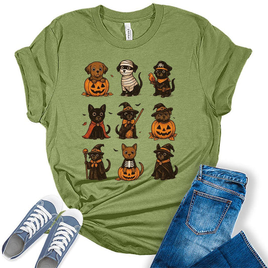 Dog Halloween Shirts For Women Cute Funny Bella Plus Size Tops