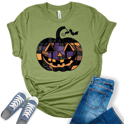 Women's Pumpkin Shirt Halloween Cute Jack-O-Lantern Tees Fall Graphic Tops