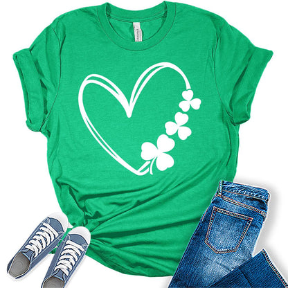 Shamrock Heart T Shirt St Patricks Day Shirt Womens Clover Graphic Tees