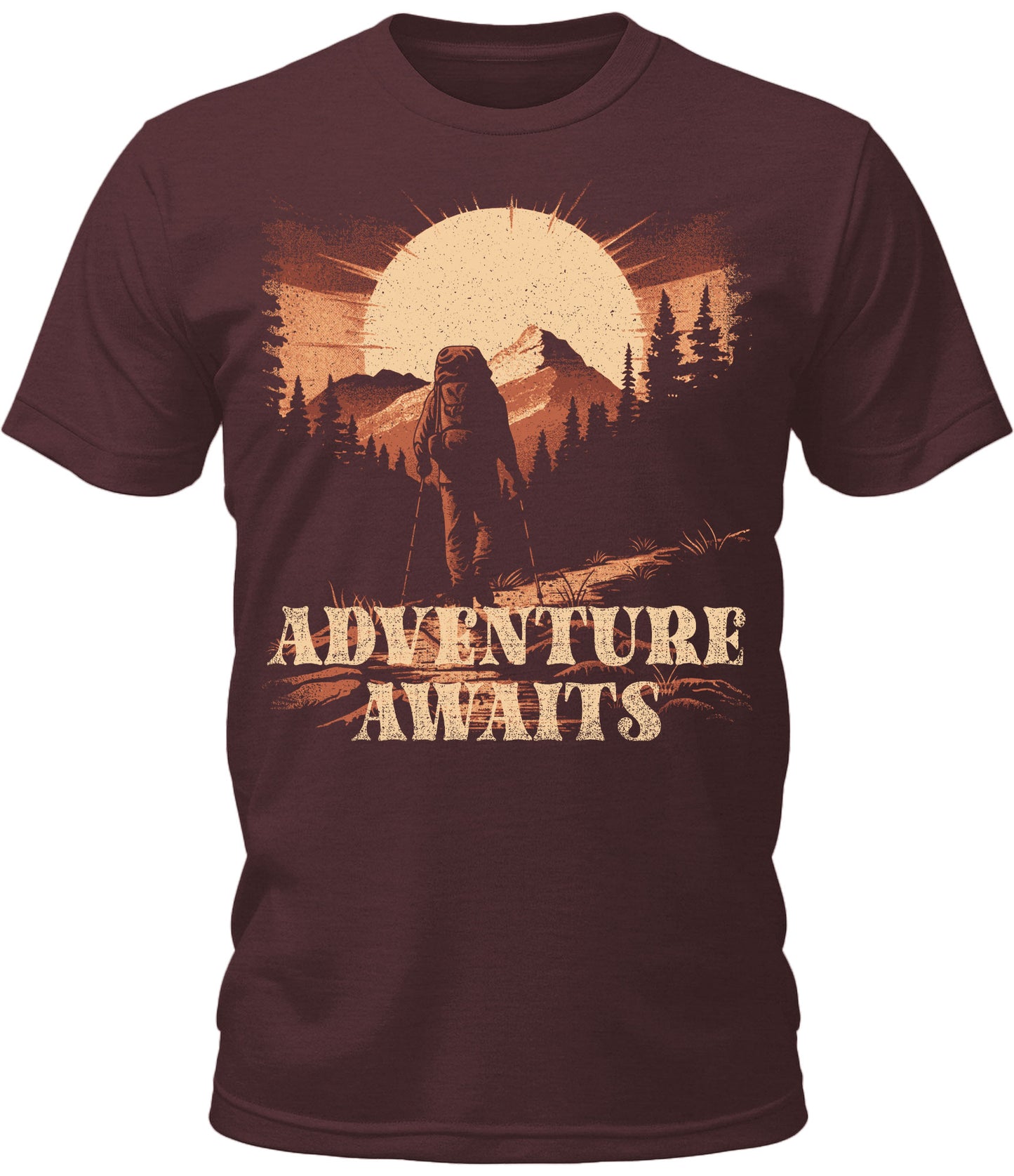 Mens Adventure Awaits Hiking Camping Graphic Tee Cool Premium Tshirt