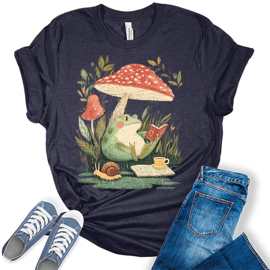 Women's Frog Reading Floral T-Shirt