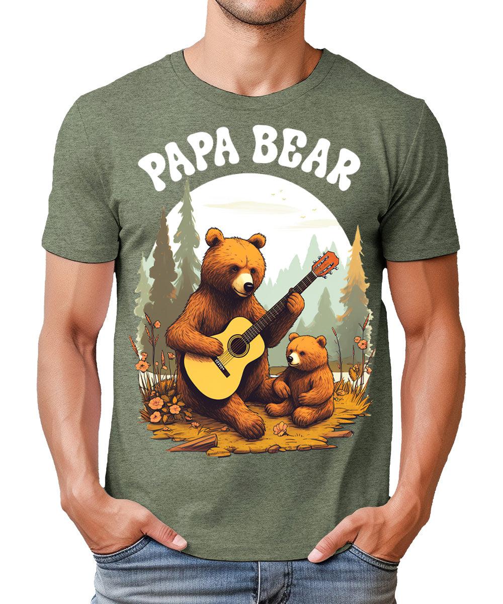 Mens Papa Bear Playing Guitar Graphic Tee