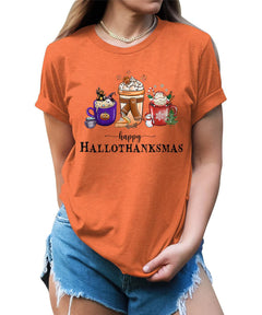 Happy HalloThanksMas Funny Halloween Thanksgiving Christmas T-shirt