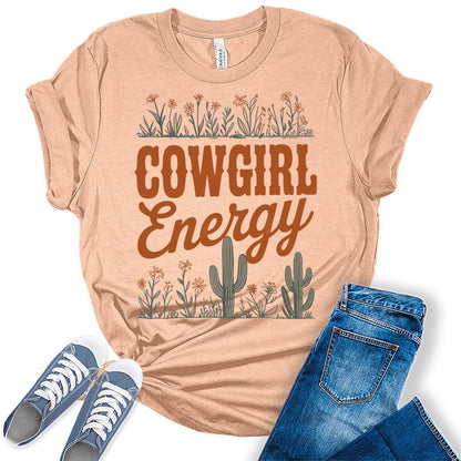 Cowgirl Energy Shirt Western Graphic Tees Bella Plus Sized Womens Tops