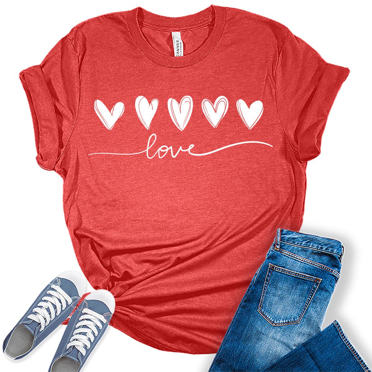 Love Hearts T Shirts Valentines Shirts for Women Bella Graphic Tees Pink