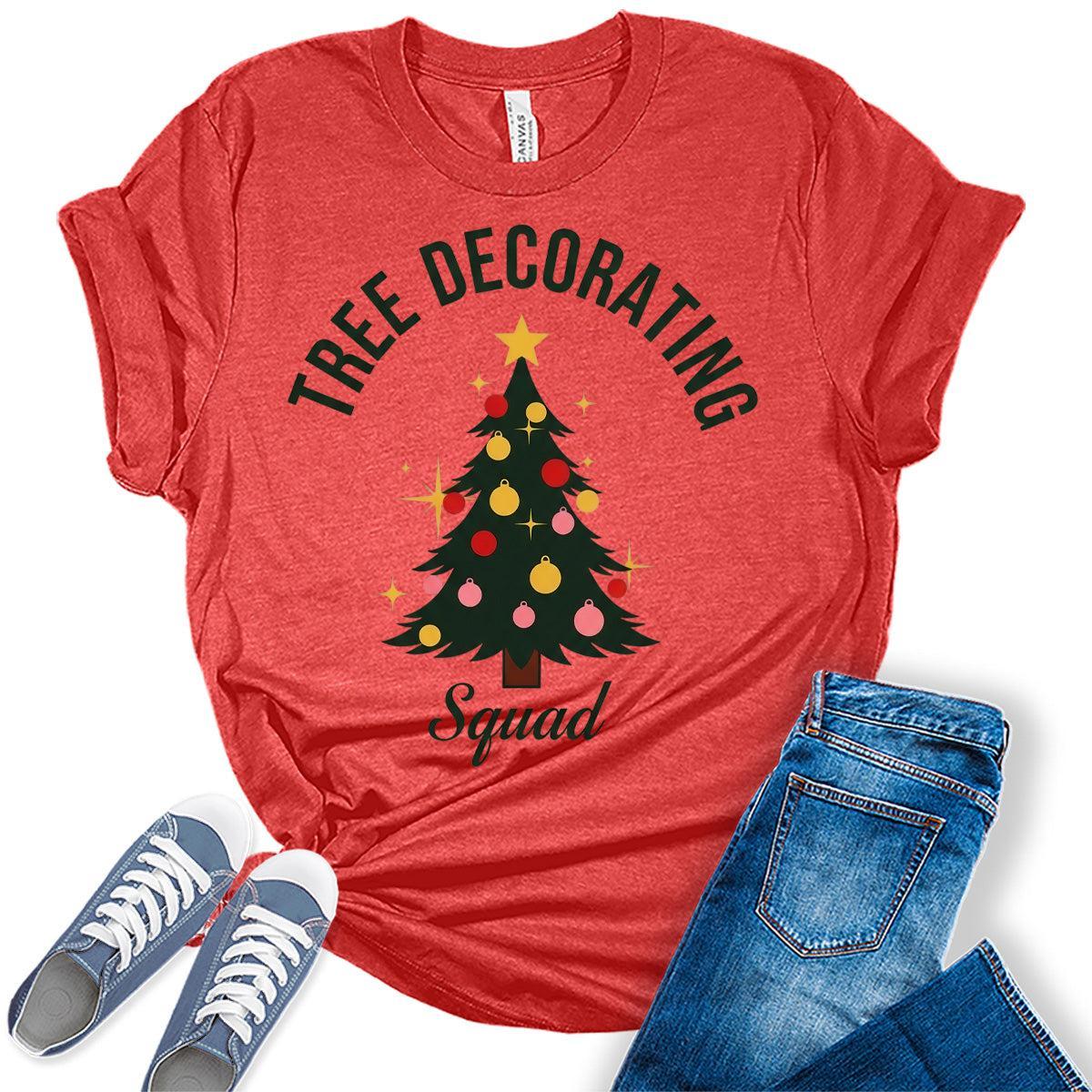 Christmas Shirts For Women Matching Family Christmas Tree Decorating Squad T-Shirts Holiday  Bella Tops