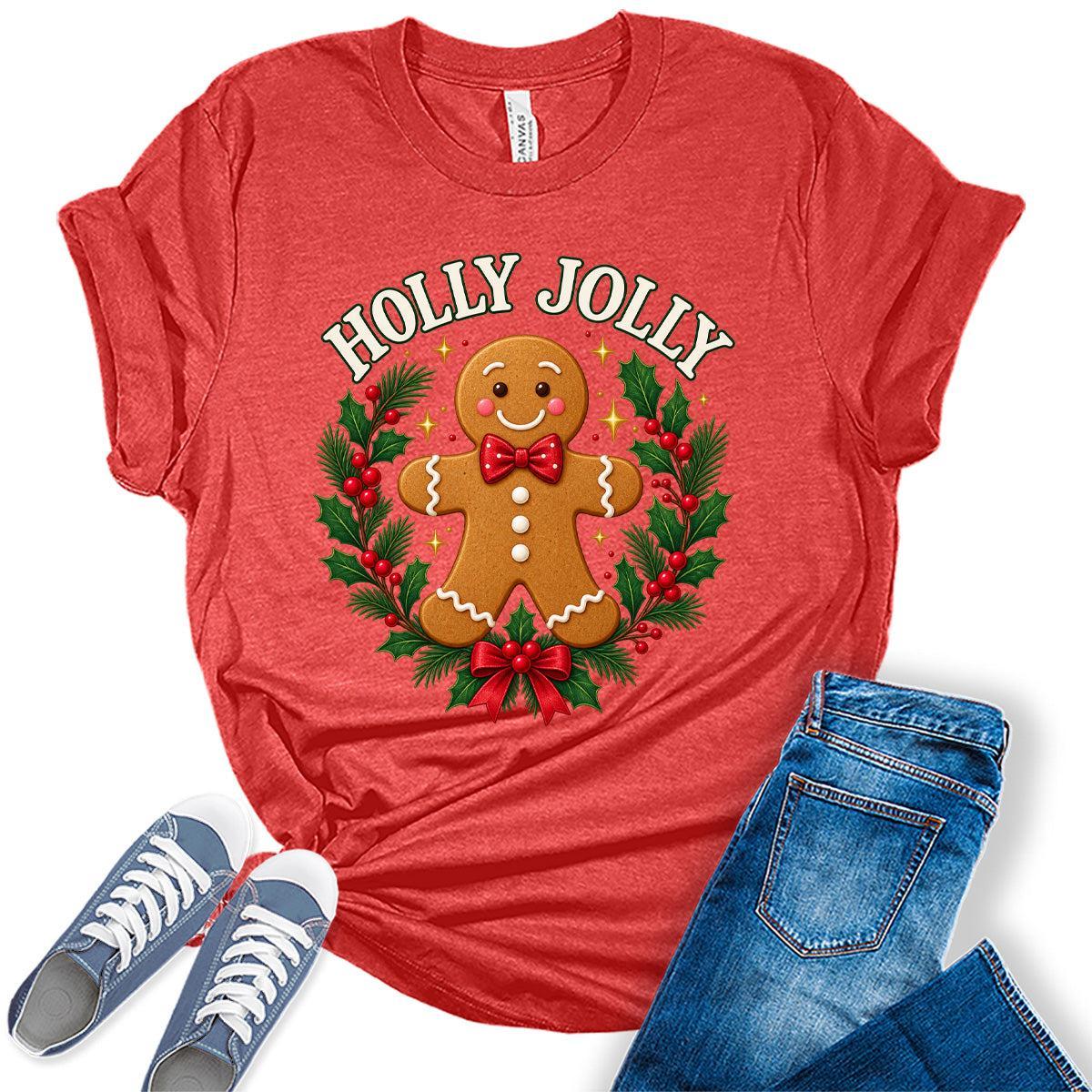 GyftWear Holly Jolly Gingerbread Man Christmas Women's Graphic Tee Shirt