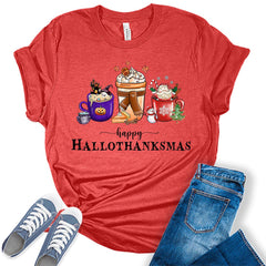 Happy HalloThanksMas Funny Halloween Thanksgiving Christmas T-shirt