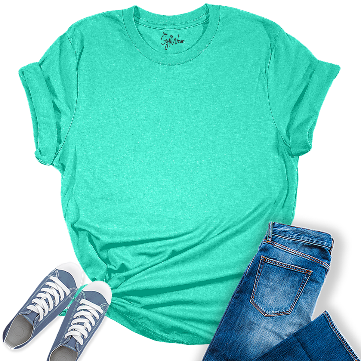 Womens Heather Sea Green T Shirts Premium Casual Short Sleeve Shirts Oversized Tops